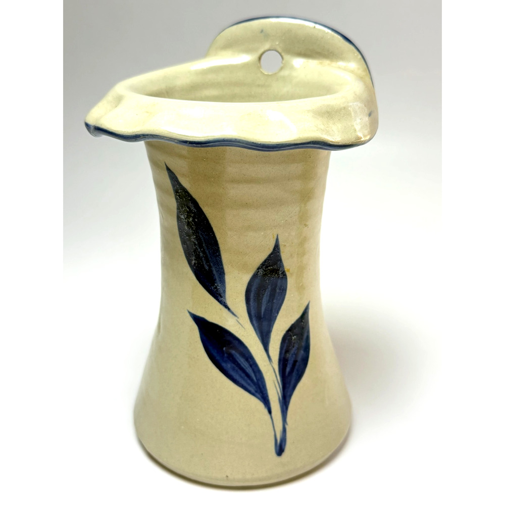 Vintage Williamsburg Pottery Factory Wall Pocket Vase Match Keeper Cobalt Blue